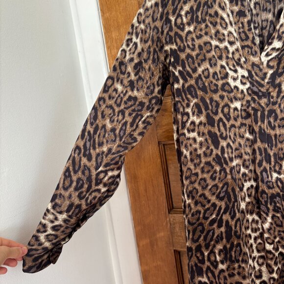 Nili Lotan Silk Leopard Knee-Length Long Sleeve Popover Jane Dress - XS - Picture 4 of 7